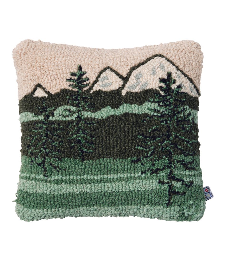 L.L.Bean New | Wool Hooked Throw Pillow, Mountains, 14" x 14"