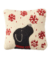 L.L.Bean | Wool Hooked Throw Pillow, Snowflake Black Lab, 14" x 14"