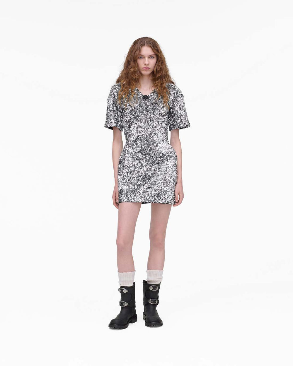 Marc Jacobs Sequin V-Neck Knit Dress Silver READY TO WEAR|NEW ARRIVALS