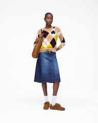Marc Jacobs Two Tone Shadow Denim Skirt Dark Slub Indigo READY TO WEAR|NEW ARRIVALS