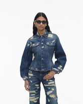 Marc Jacobs The Rip And Repair Fluted Denim Jacket Punk Indigo READY TO WEAR