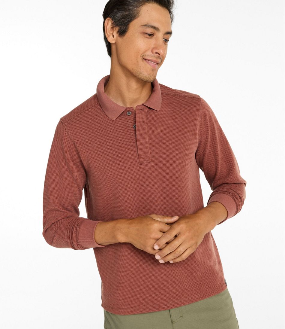L.L.Bean On Sale | Men's Mountainside Micro Waffle Polo, Long-Sleeve