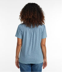 L.L.Bean US | Women's Organic Cotton Tee, Smocked Notch-Neck Short-Sleeve Print