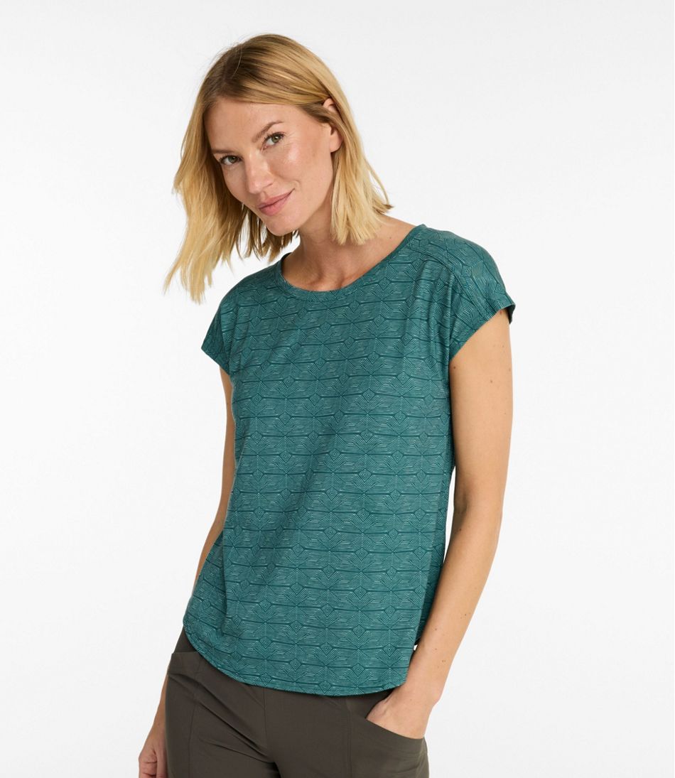 L.L.Bean Sale | Women's Streamside Tee, Short-Sleeve Ruched Crew Print