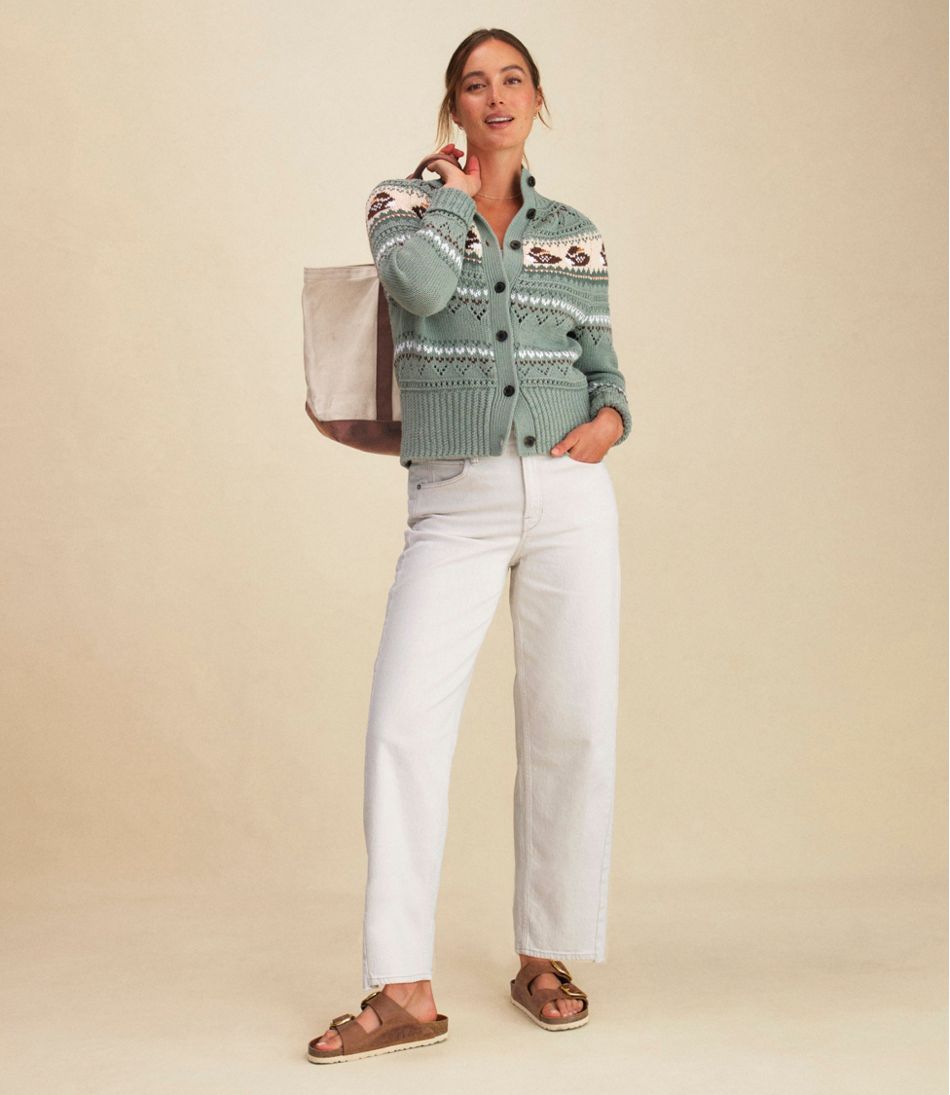 L.L.Bean For Sale | Women's Signature Cotton Fisherman Sweater, Short Cardigan Fair Isle