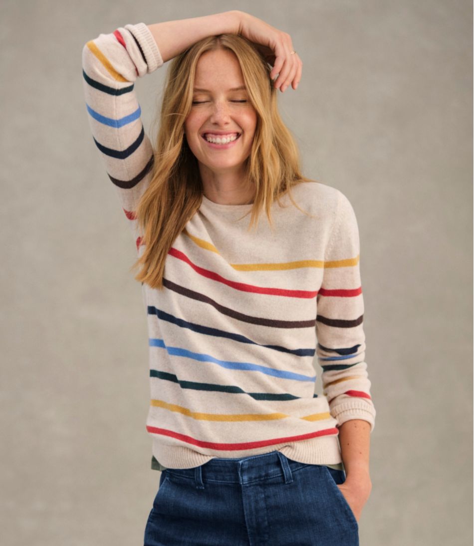 L.L.Bean US | Women's Classic Cashmere Sweater, Crewneck Stripe
