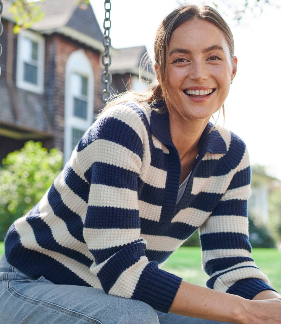 L.L.Bean Sale | Women's SuperSoft Waffle Sweater, Polo Stripe