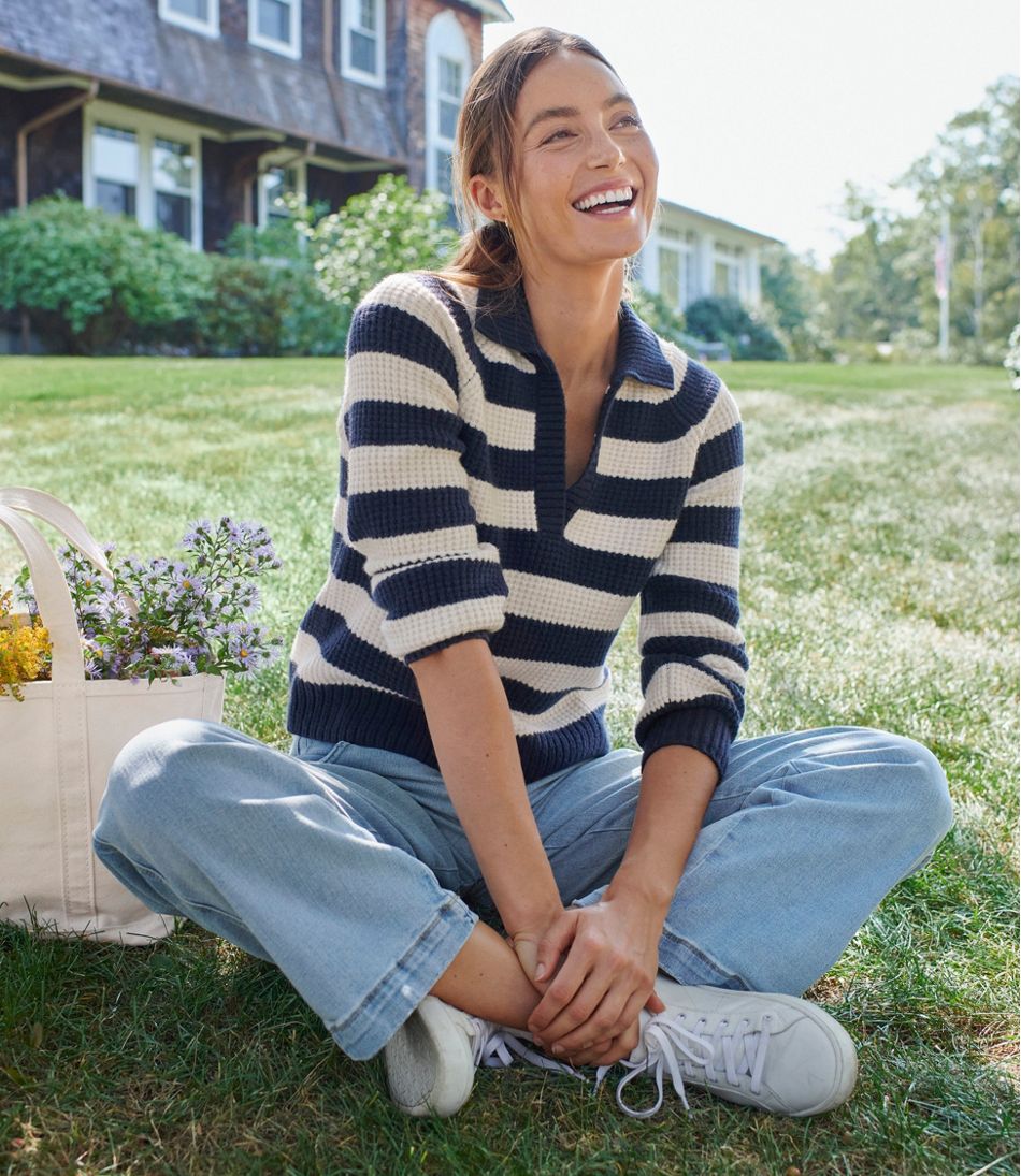 L.L.Bean Sale | Women's SuperSoft Waffle Sweater, Polo Stripe