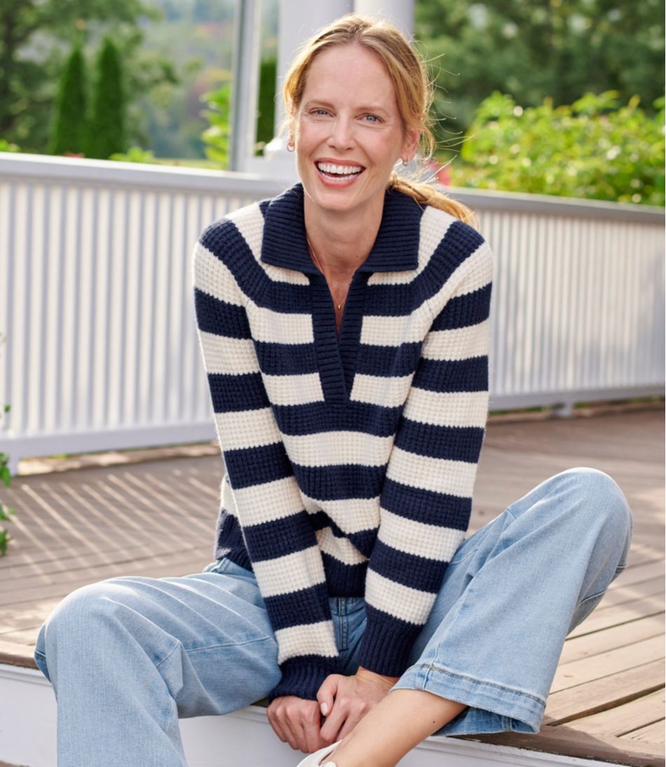 L.L.Bean Sale | Women's SuperSoft Waffle Sweater, Polo Stripe
