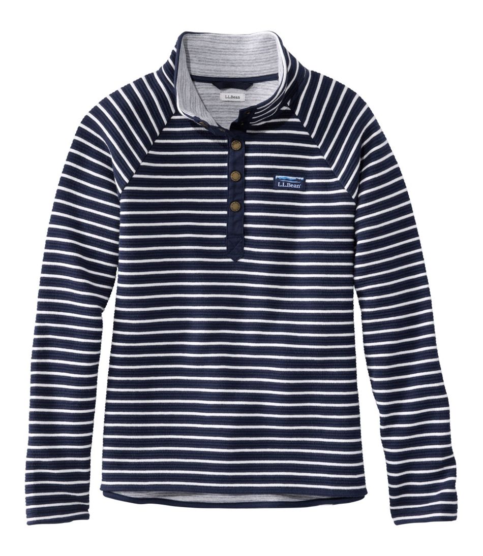L.L.Bean New | Women's Lakewashed Double-Knit Quarter-Snap, Stripe