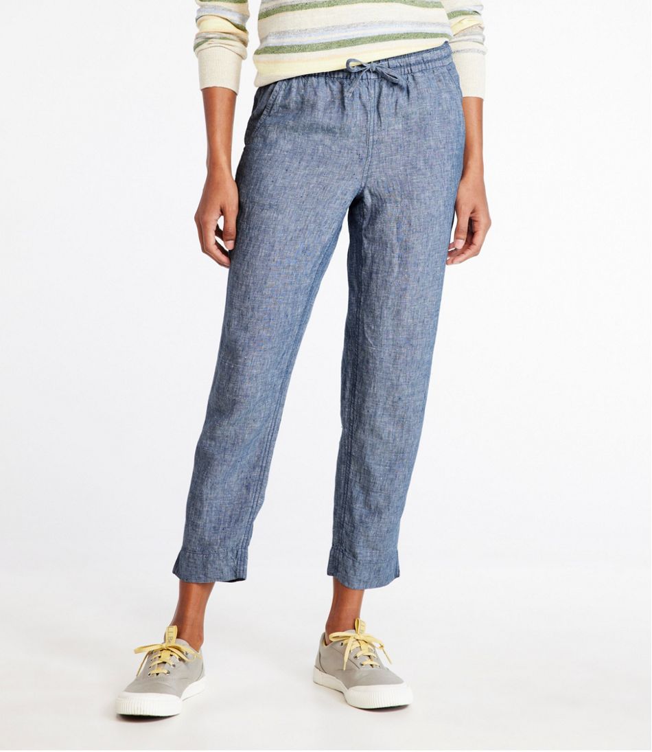 L.L.Bean US | Women's Premium Linen Pull-On Ankle Pants, Mid-Rise Tapered-Leg