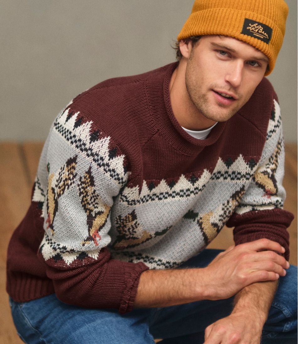 L.L.Bean Sale | Men's Signature Organic Cotton Rollneck Sweater, Fair Isle