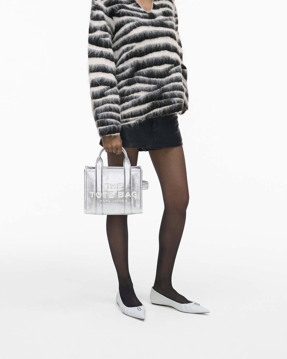 Marc Jacobs The Metallic Leather Small Tote Bag Metallic Silver BAGS