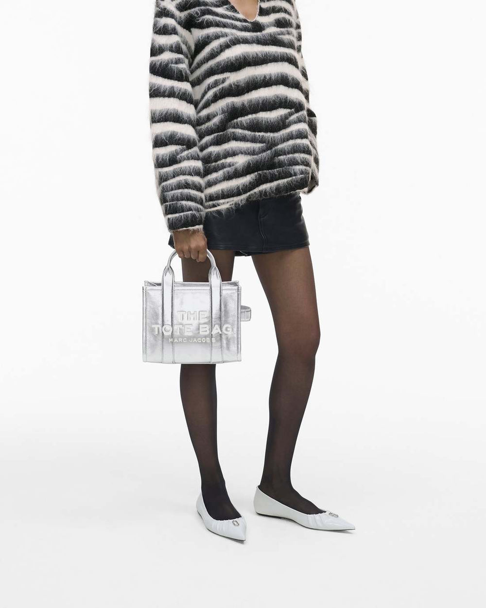 Marc Jacobs The Metallic Leather Small Tote Bag Metallic Silver BAGS