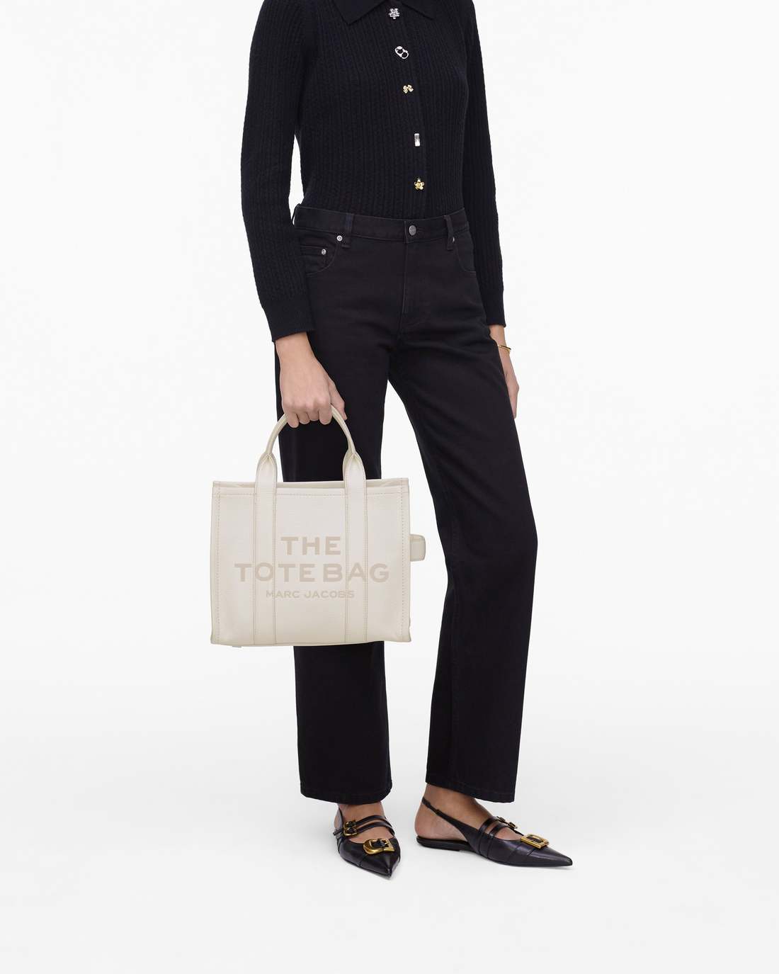 Marc Jacobs The Leather Medium Tote Bag Cotton/Silver BAGS|NEW ARRIVALS