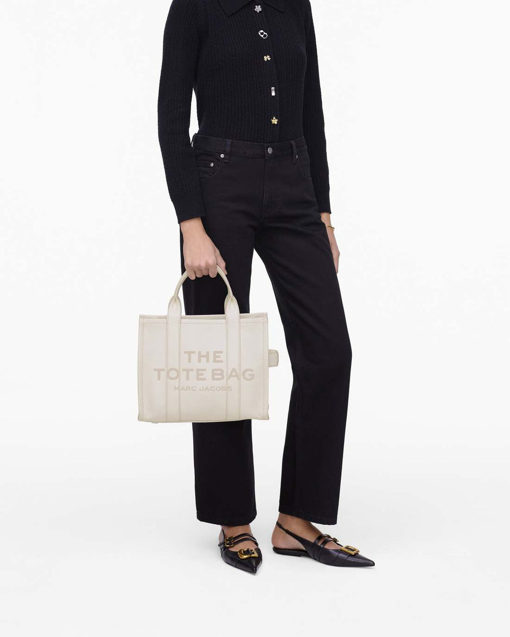 Marc Jacobs The Leather Medium Tote Bag Cotton/Silver BAGS|NEW ARRIVALS