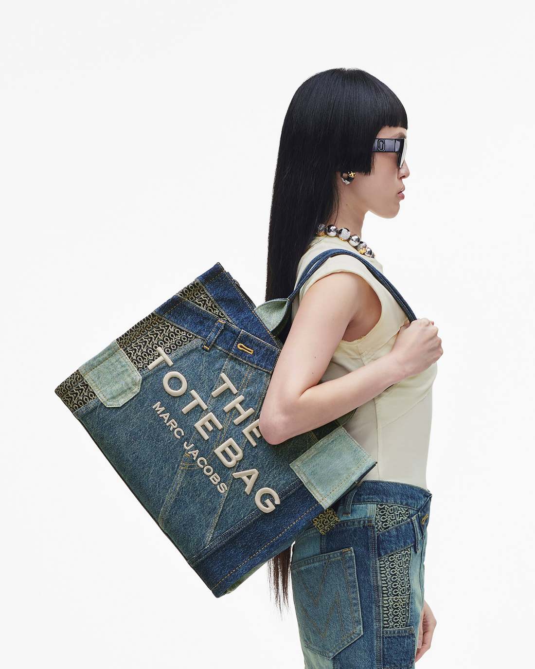 Marc Jacobs The Deconstructed Denim Large Tote Bag Indigo Multi BAGS