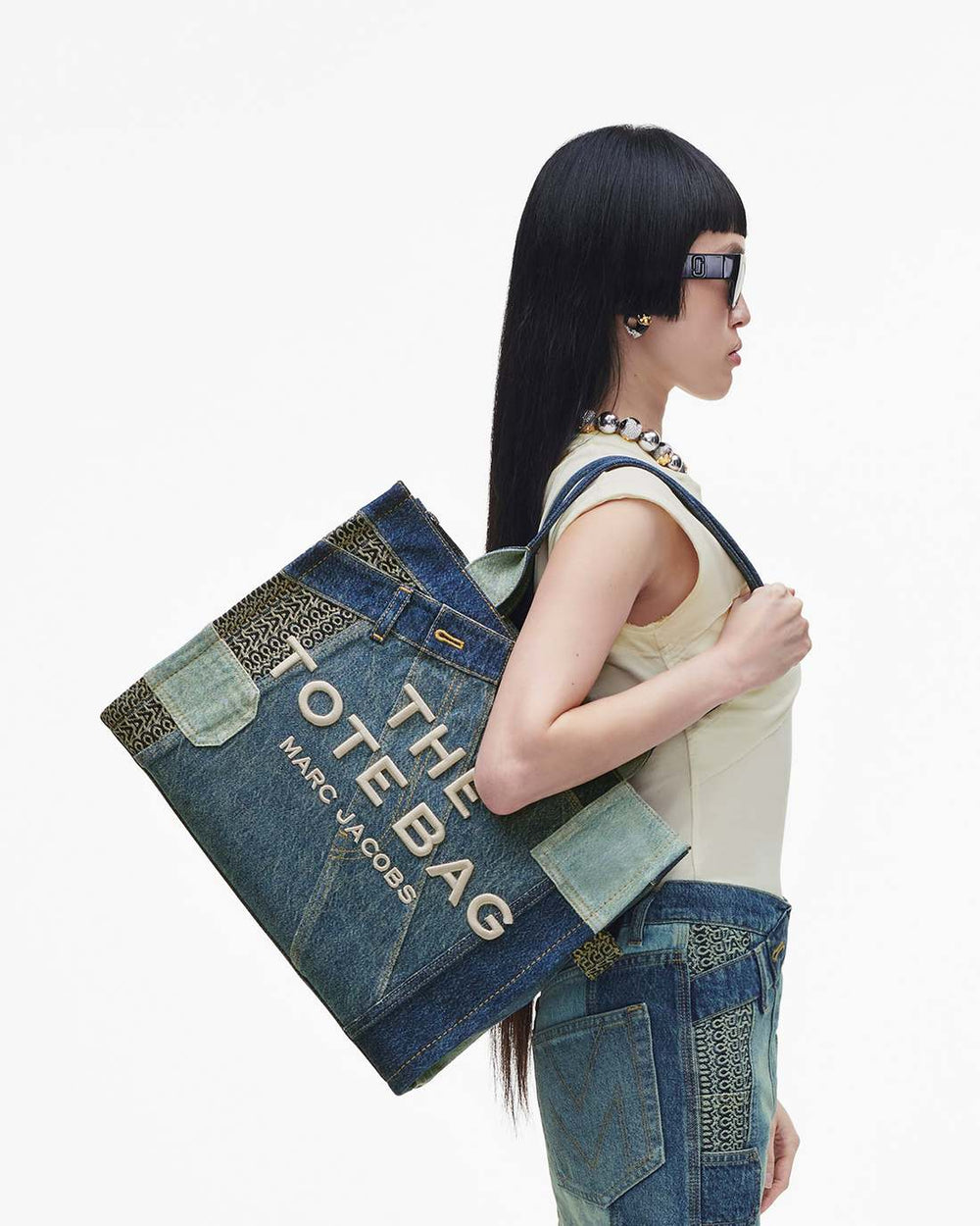 Marc Jacobs The Deconstructed Denim Large Tote Bag Indigo Multi BAGS