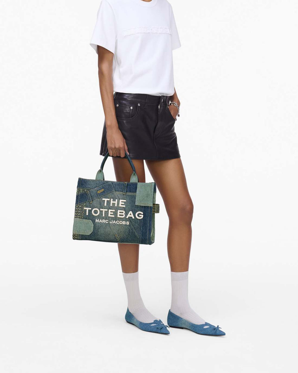 Marc Jacobs The Deconstructed Denim Medium Tote Bag Indigo Multi BAGS
