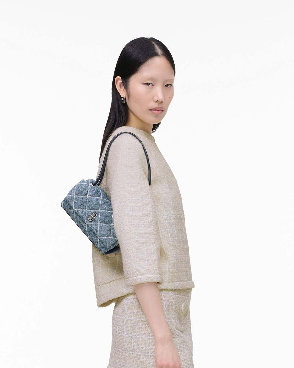 Marc Jacobs The Quilted Denim Mini Dual Shoulder Bag Light Wash Indigo BAGS