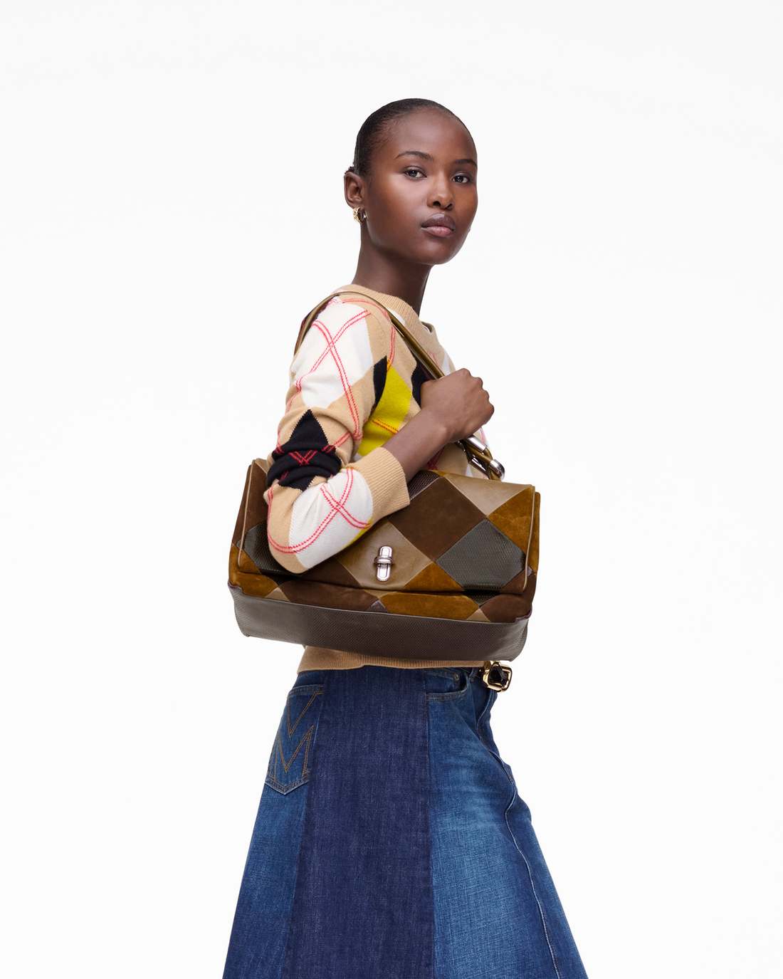 Marc Jacobs The Suede Patchwork Large Dual Bag Brown Multi BAGS