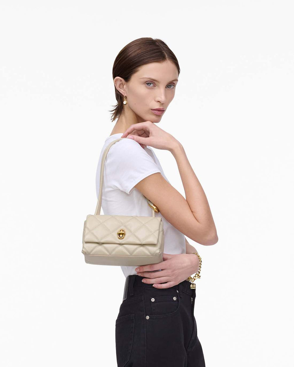 Marc Jacobs The Quilted Mini Dual Shoulder Bag Cloud White BAGS