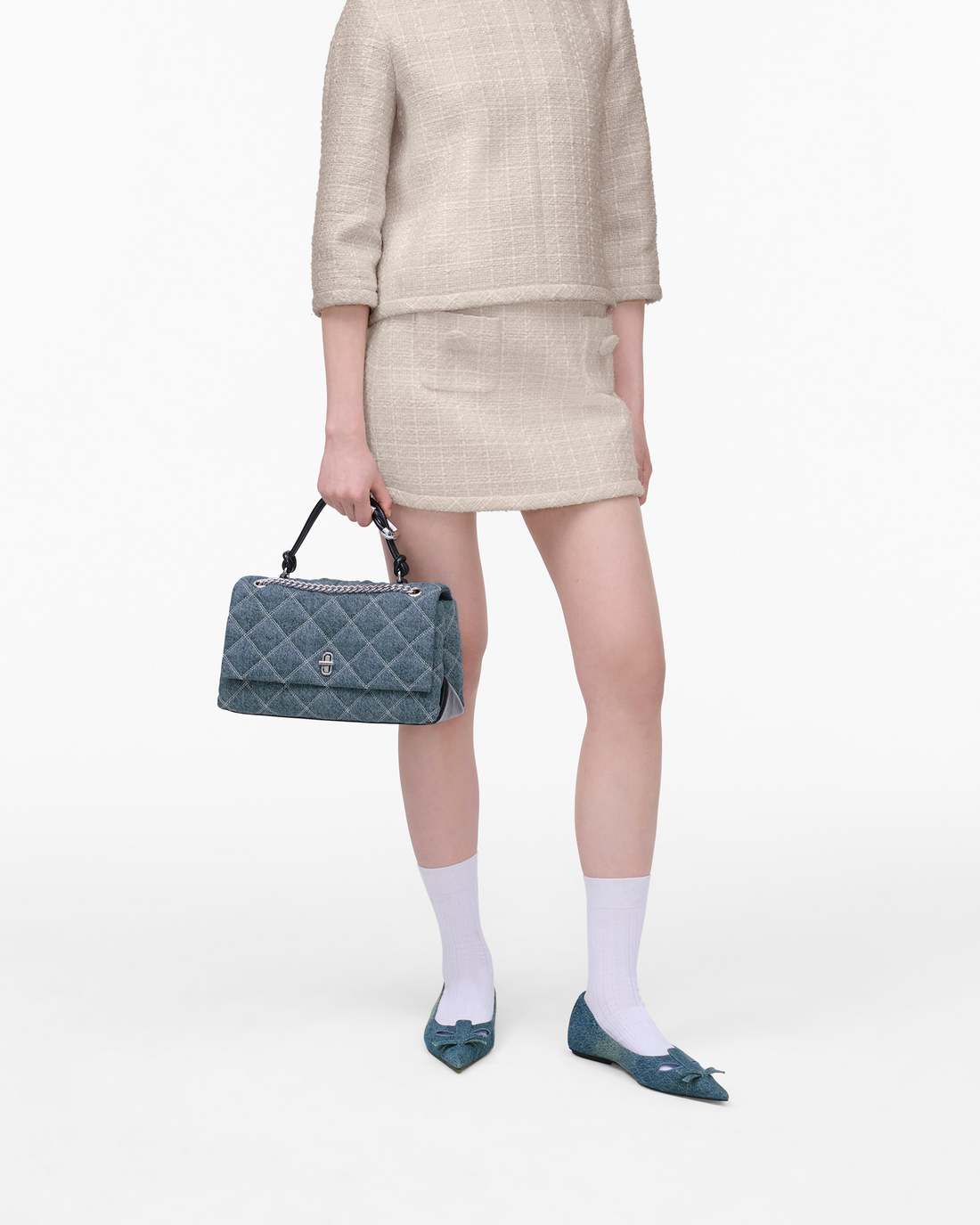 Marc Jacobs The Quilted Denim Dual Convertible Shoulder Bag Light Wash Indigo BAGS