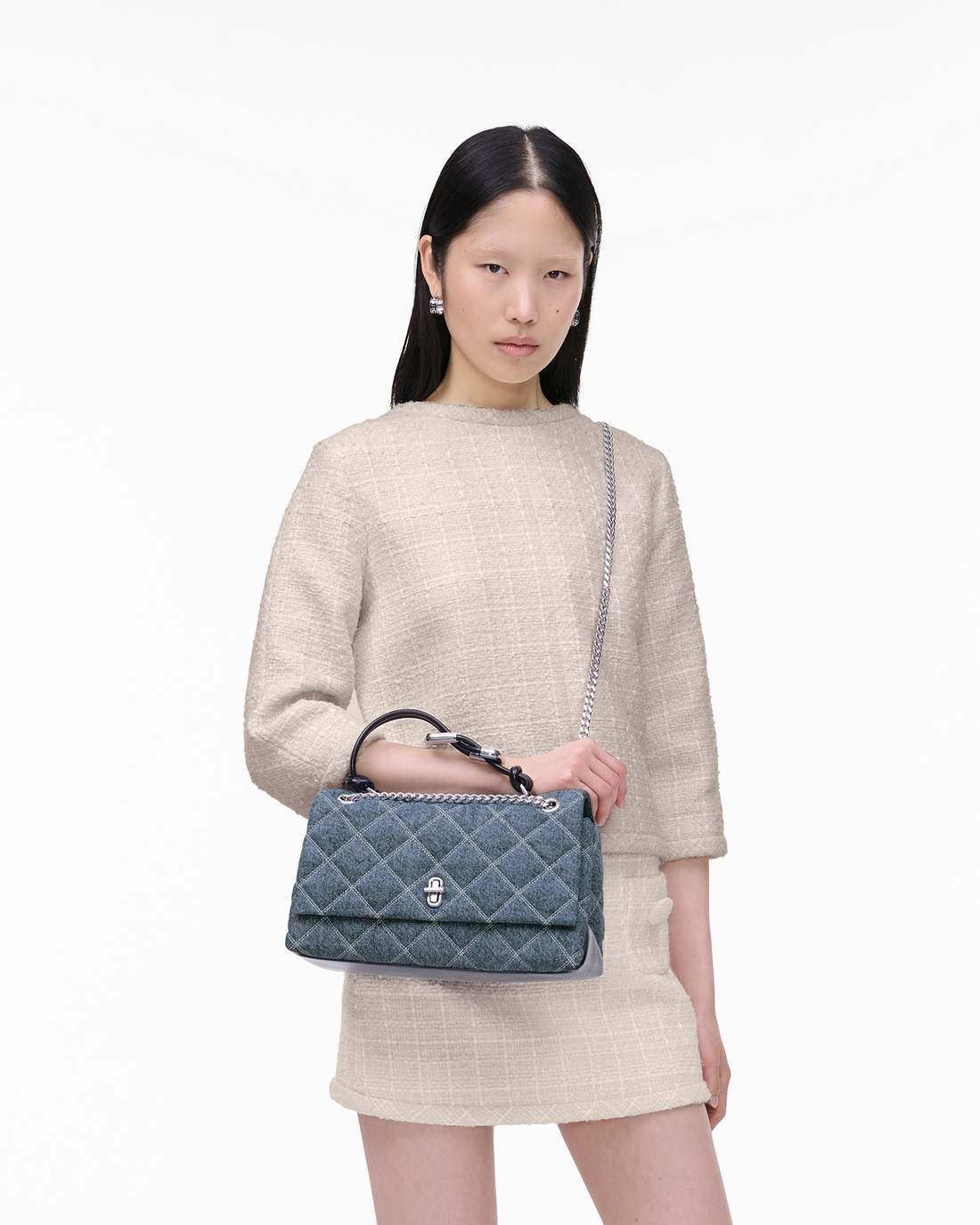 Marc Jacobs The Quilted Denim Dual Convertible Shoulder Bag Light Wash Indigo BAGS
