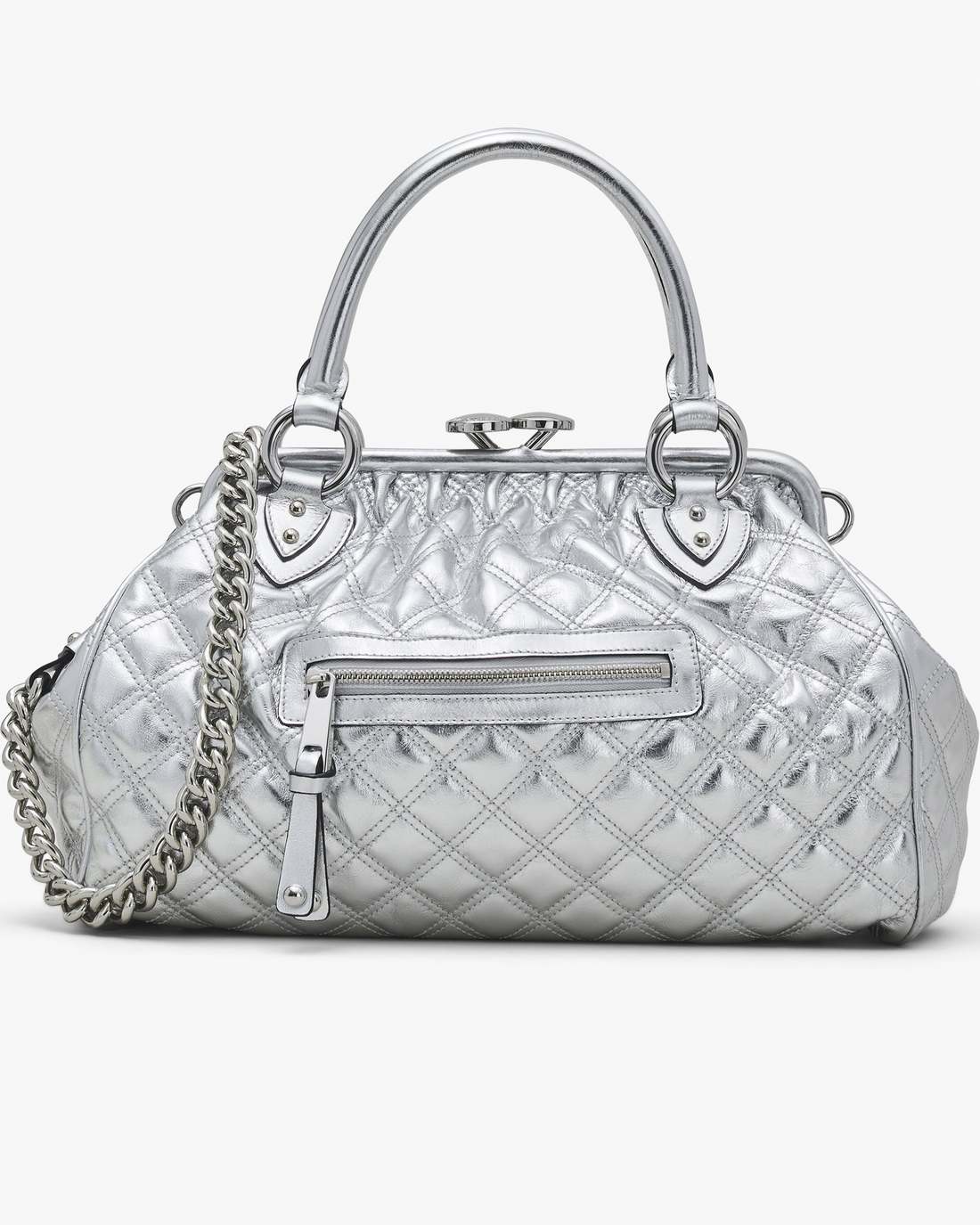 Marc Jacobs Re-Edition Quilted Metallic Leather Stam Bag Silver BAGS