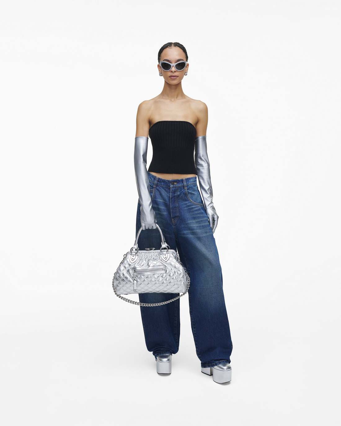 Marc Jacobs Re-Edition Quilted Metallic Leather Stam Bag Silver BAGS