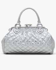 Marc Jacobs Re-Edition Quilted Metallic Leather Stam Bag Silver BAGS