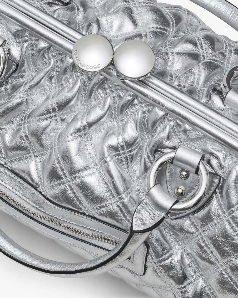 Marc Jacobs Re-Edition Quilted Metallic Leather Stam Bag Silver BAGS