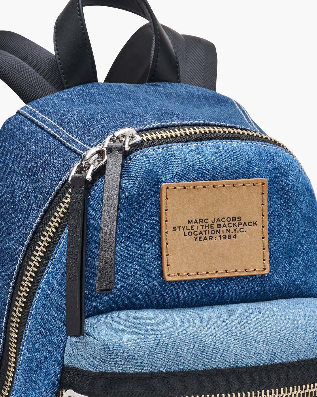Marc Jacobs The Biker Colorblock Denim Medium Backpack Indigo Multi BAGS