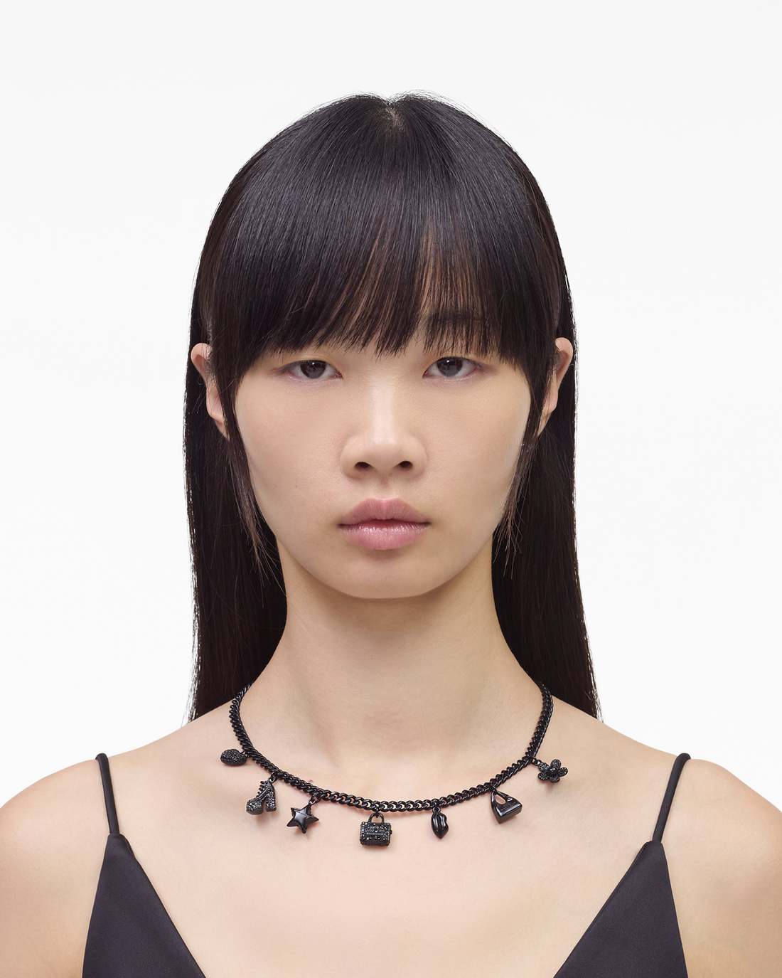 Marc Jacobs Mini Icon Pave Charm Necklace Black/Black Crystal JEWELRY