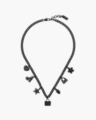 Marc Jacobs Mini Icon Pave Charm Necklace Black/Black Crystal JEWELRY