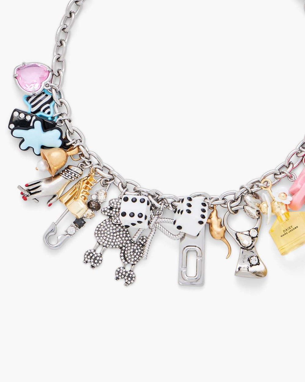 Marc Jacobs The Sticker Charm Statement Necklace Silver Multi JEWELRY
