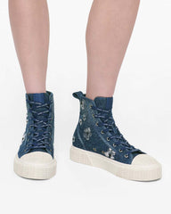 Marc Jacobs The Sequin Daisy Denim High Top Sneaker Vintage Indigo SHOES