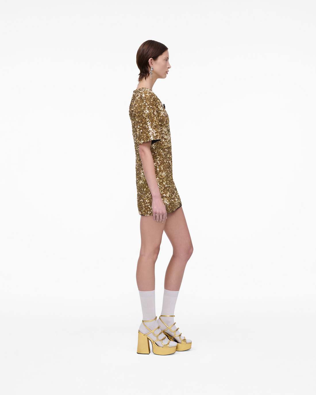 Marc Jacobs Sequin V-Neck Knit Dress Gold READY TO WEAR