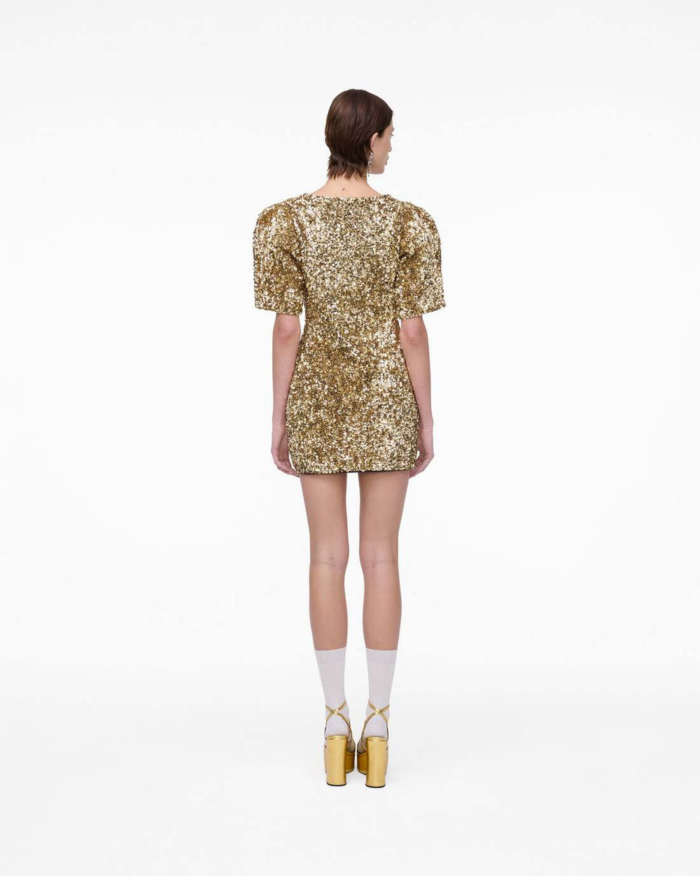 Marc Jacobs Sequin V-Neck Knit Dress Gold READY TO WEAR
