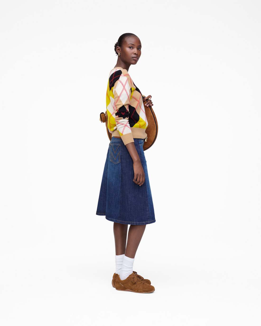 Marc Jacobs Two Tone Shadow Denim Skirt Dark Slub Indigo READY TO WEAR|NEW ARRIVALS