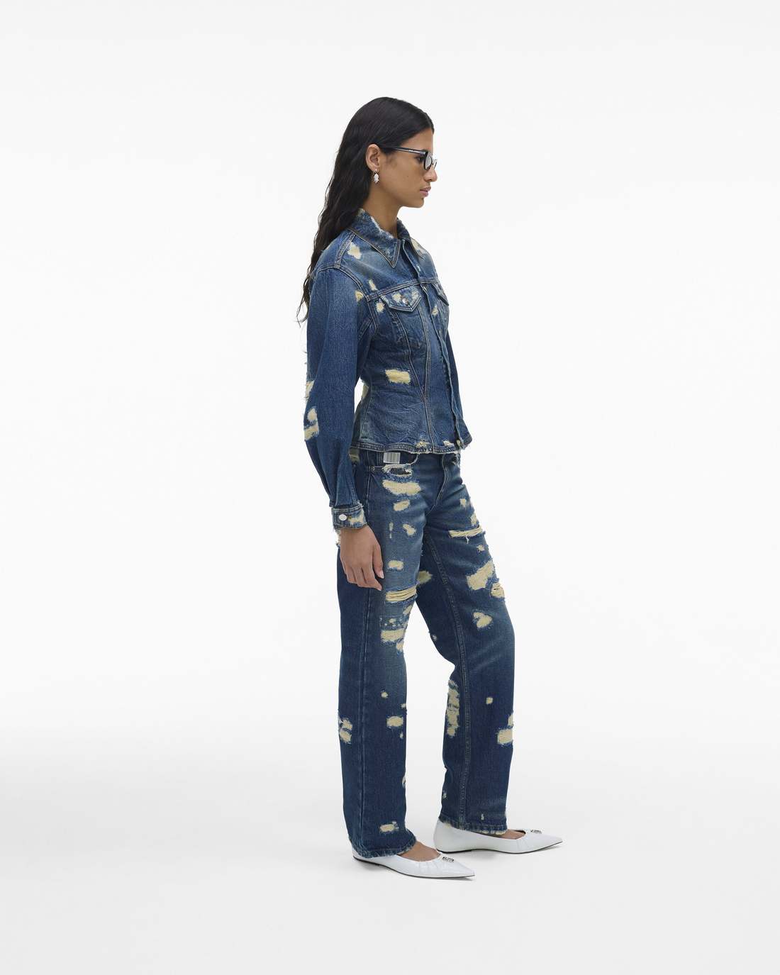 Marc Jacobs The Rip And Repair Fluted Denim Jacket Punk Indigo READY TO WEAR
